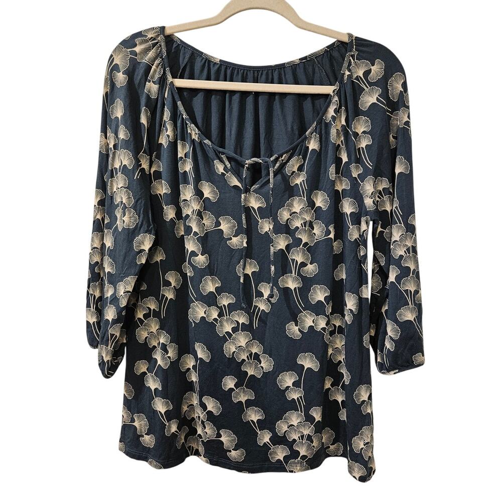 Garnet Hill Blue and Cream Floral Blouse